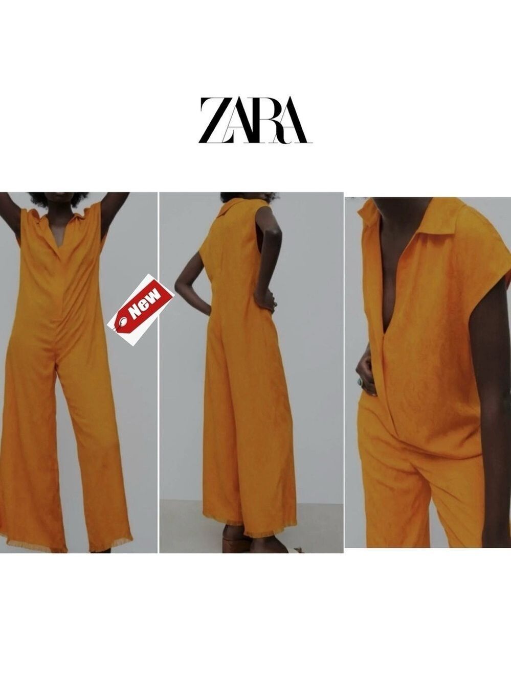 NWT Women  ZARA FULL LENGTH JACQUARD JUMPSUIT BLOGGERS FAV  Orange S
